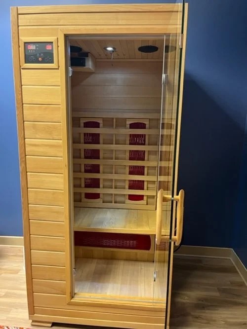 Infrared sauna cabin at New Beginnings Massage Wellness Center in Wyomissing, PA
