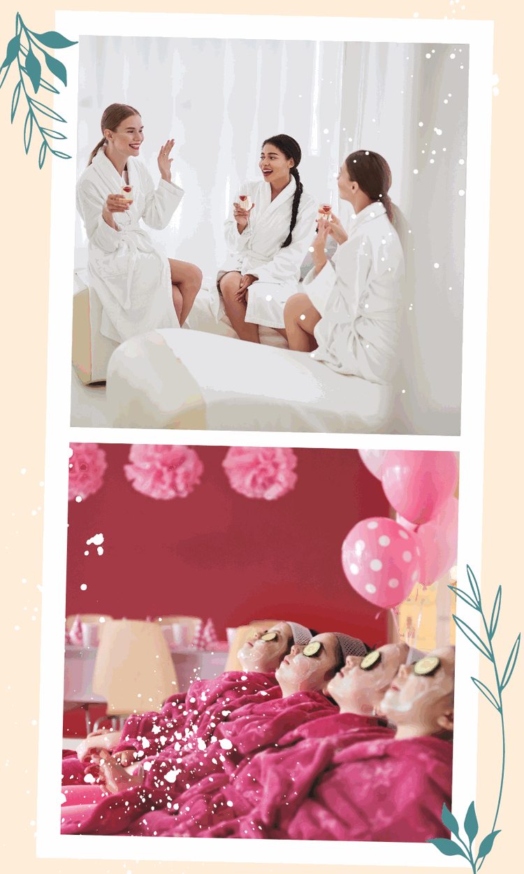 Friends relaxing together at an adult spa party