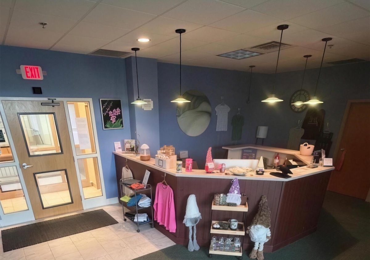 The front desk and lobby at New Beginnings Massage Wellness Center in Wyomissing, PA